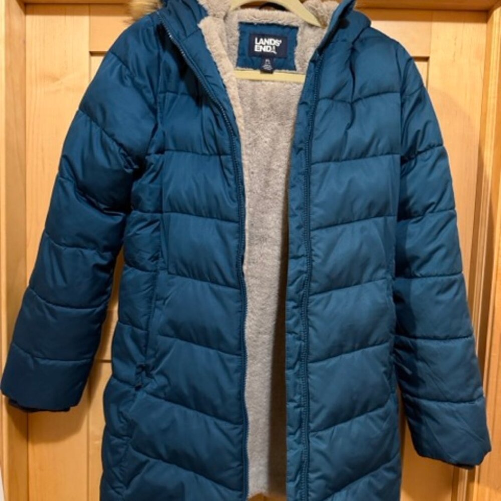 Lands End Girls Youth XL (14-16) Teal Puffer Parka